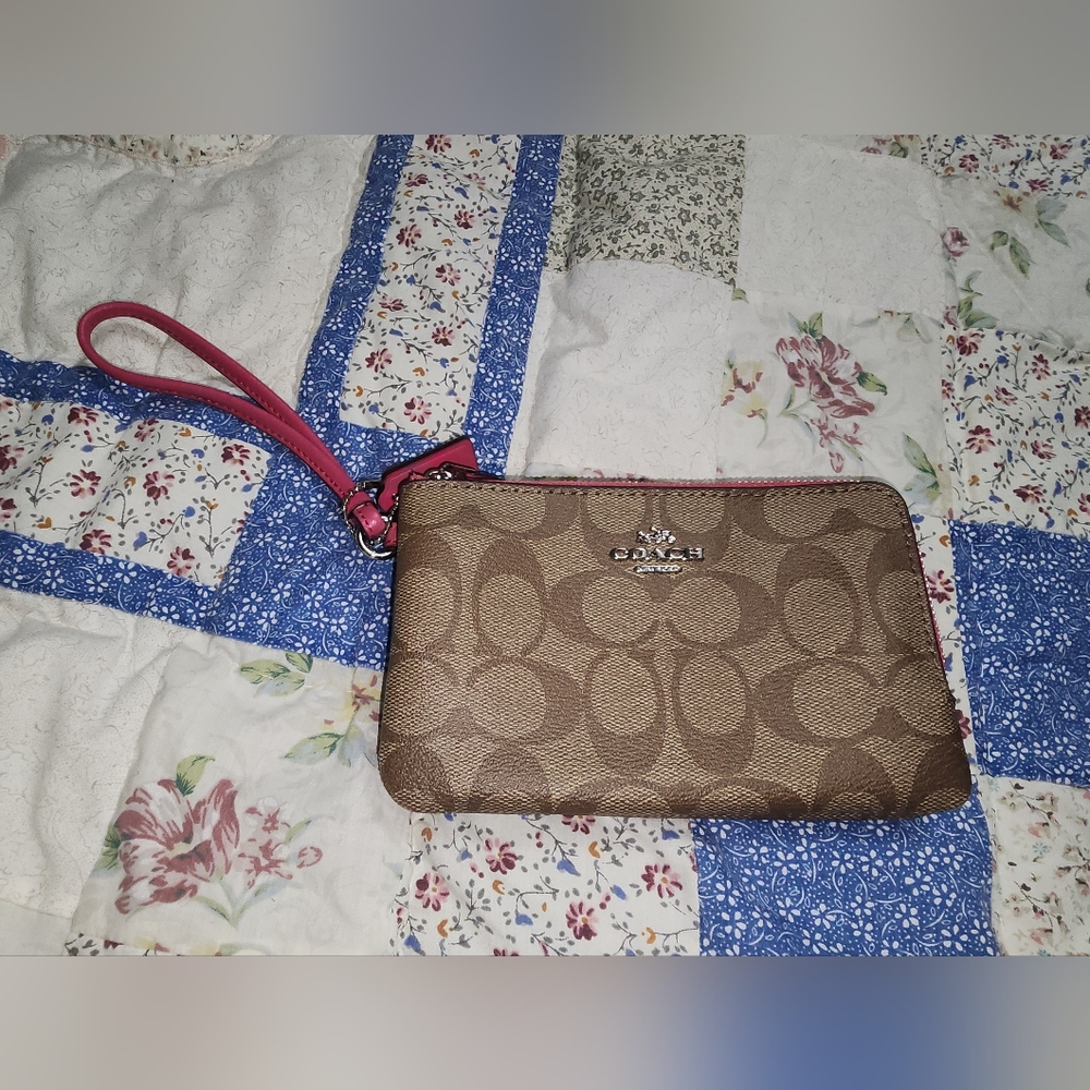 Pink And Brown Coach Wristlet